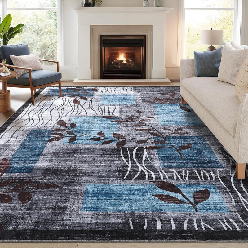 Washable Runner Rug 2x6 Modern Floral Rug Geometric Runners Grey Hallway Runner Carpet Soft Low-Pile Bathroom Mat Laundry Hallway 2x6