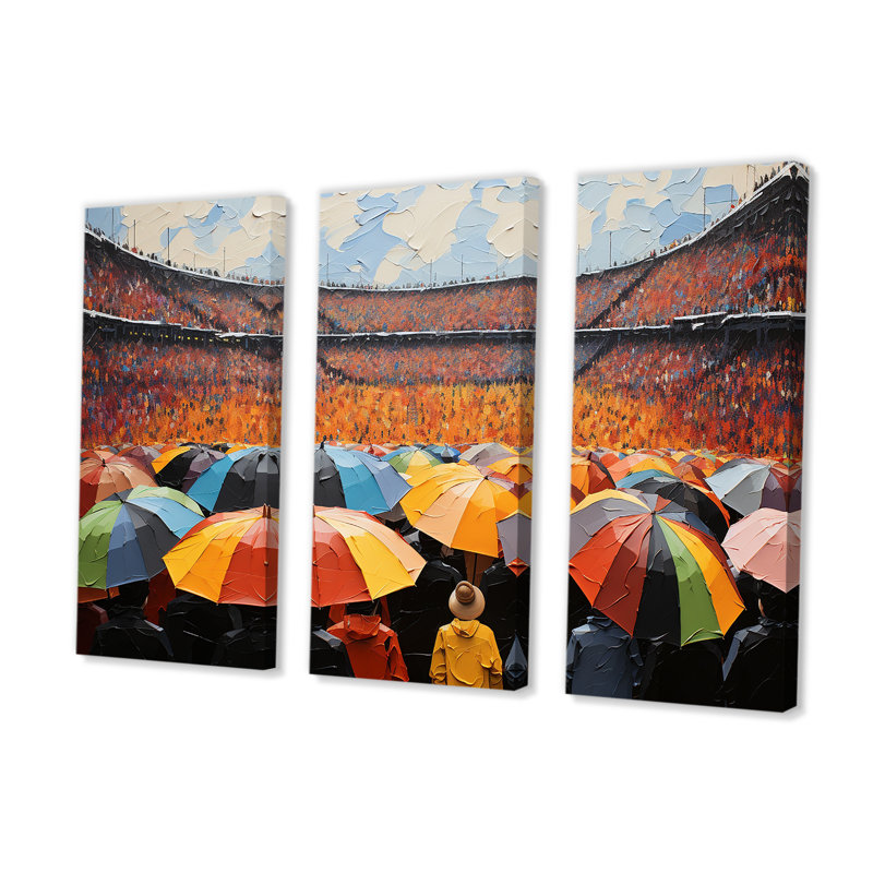 «Stadium Crowd with Umbrella In Rainy Day II», ensemble de reproductions d'art mural, H 32 po x l 48 po x P 1 po