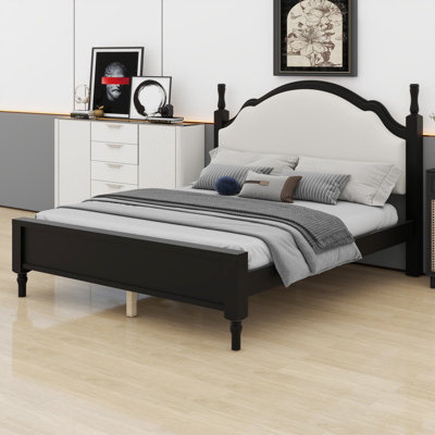 Assembly Friendly Wood Platform Bed with Upholstered Headboard
