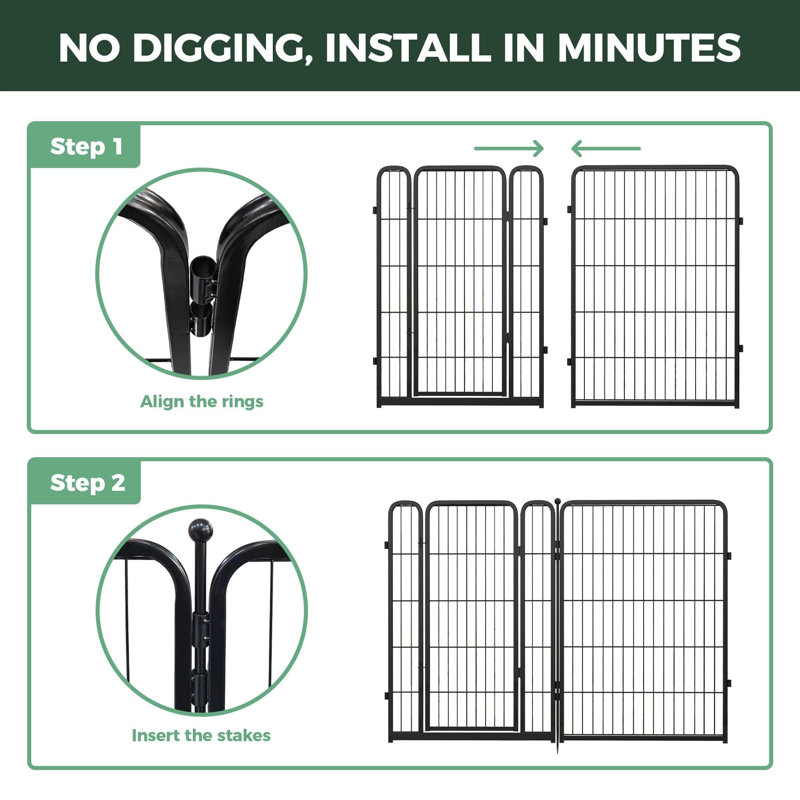 Clôture de jardin d'extérieur pour la cour FXW - H 40 po x L 36,4 pi (L), barrière en métal robuste pour chien, clôture décorative sans creusage pour chien, 16 panneaux, noir