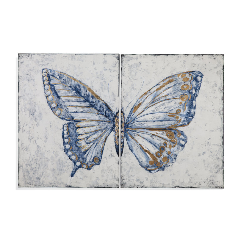 Blue and Gold Butterfly 48" x 72" Canvas Diptych