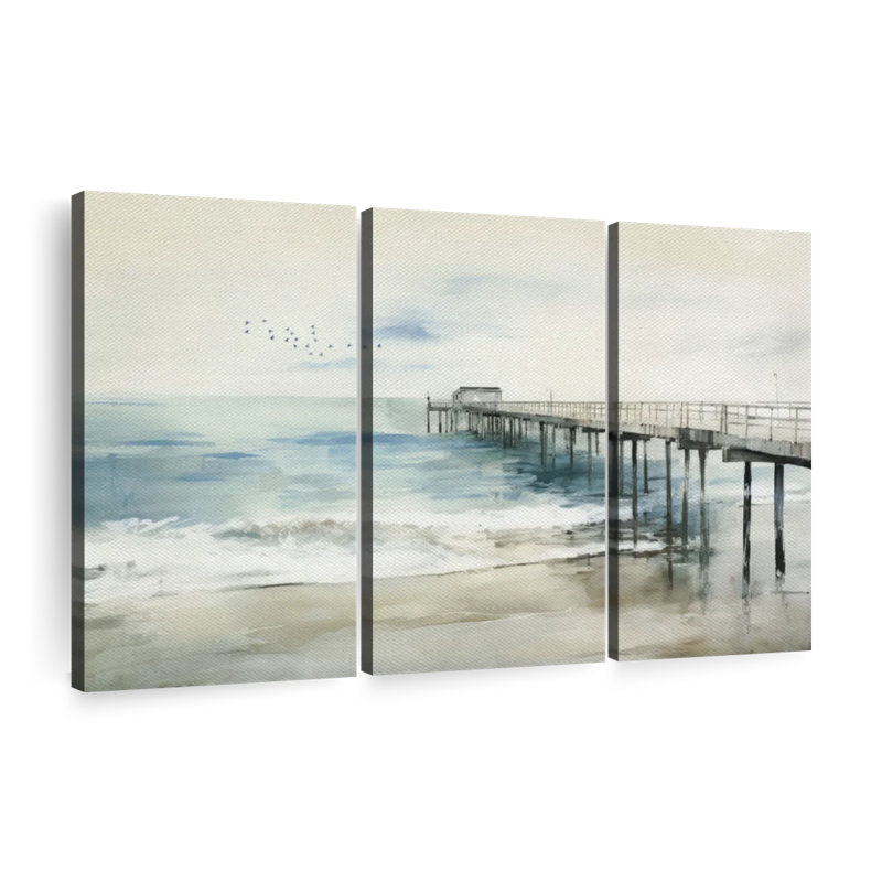 «Idyllic Coastal Jetty», 3 pièces sur toile, H 48 po x l 74 po x P 1,25 po