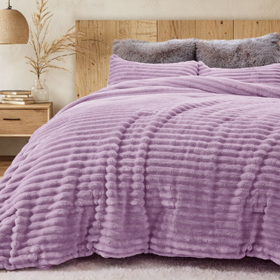 Sasttie Fluffy Full Comforter Set, 3-Piece Soft Fleece Bedding, Purple