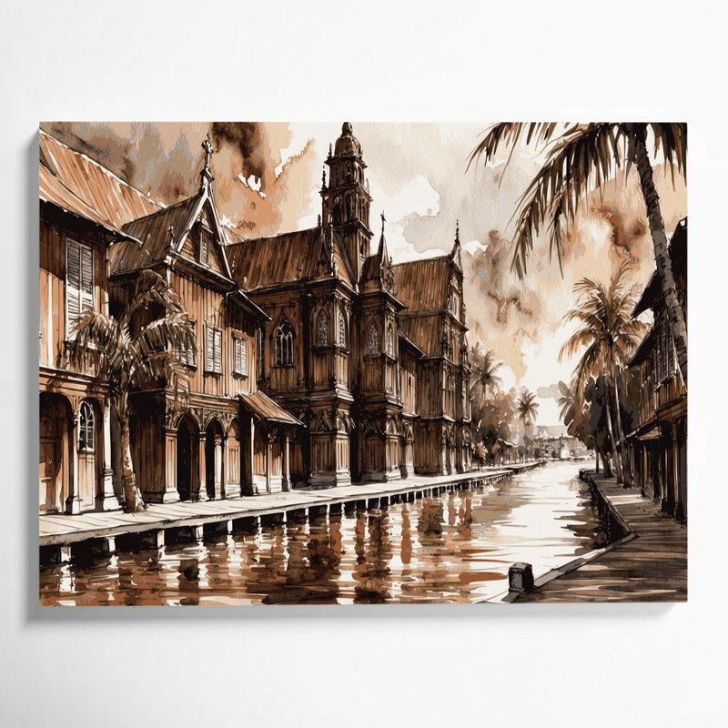 Art mural sur toile noire avec villes «Paramaribo Suriname», H 16 po x l 20 po