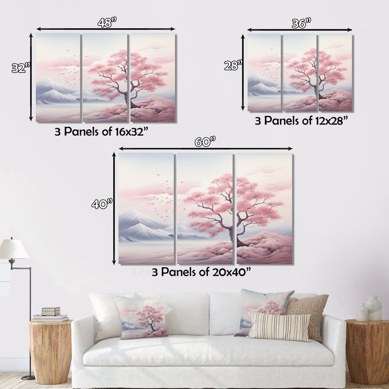 Minimalisme rose arbre solitude I - ensemble de décoration murale arbres paysage
