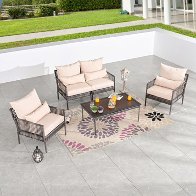 Aalaysia 5-Piece Outdoor Wicker Conversation Set
