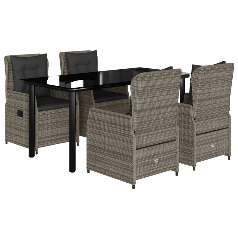  Ensemble de salle à manger de jardin en rotin gris 5 pièces, H 29,1 po x l 31,5 po x P 63 po