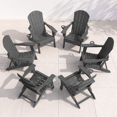6-Piece Folding Adirondack Chair Set – All-Weather HDPE Outdoor Lounge Chairs with Cup Holders, Classic Firepit Seating for Patio, Backyard, Deck, or Garden