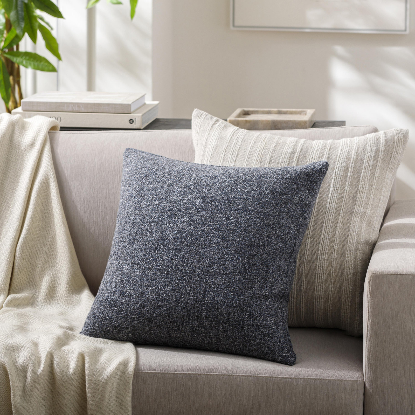Amalfi Boucle Throw Pillow, Pillow Cover Only - No Insert, 20" x 20", Ink Blue