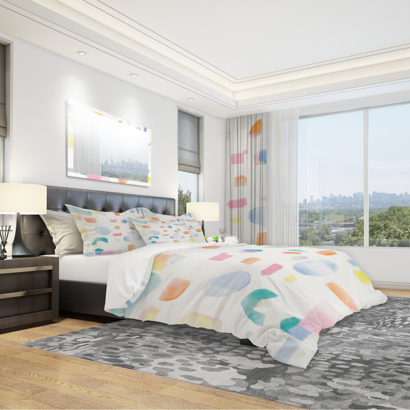 Joy Geometric Simple - Ensemble de housse de couette moderne Mid-Century - Microfibre de polyester