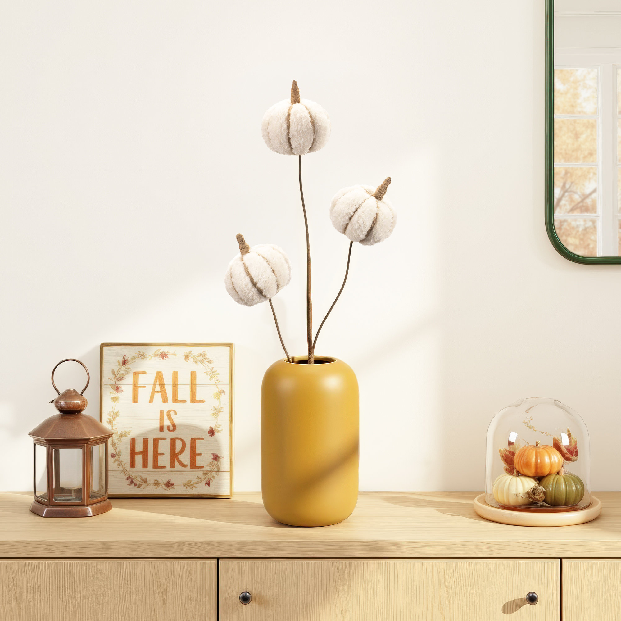 Plush Fall Pumpkin Spray (Set of 6), 26.25" H x 6" W x 3.5" D, Beige/Brown
