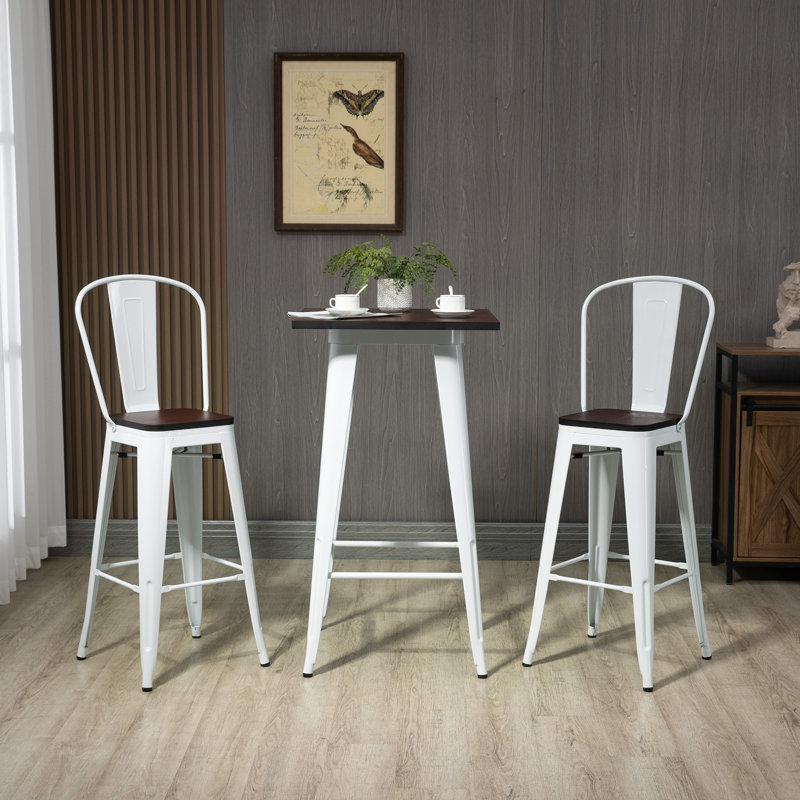 Earnhardt Four Leg Dining Set, White, White/Brown