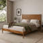Lit plateforme Queen en bois d'acacia massif, tête de lit en cuir végétalien tissé à la main, cadre de lit de style moderne du milieu du siècle, sommier non requis, caramel-2006036747-2006036748