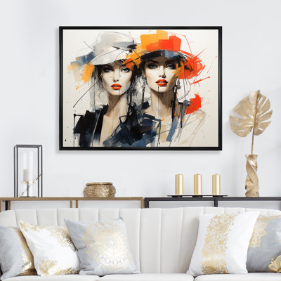 Croquis de portrait de femme rétro avec chapeau I - mode, art mural
