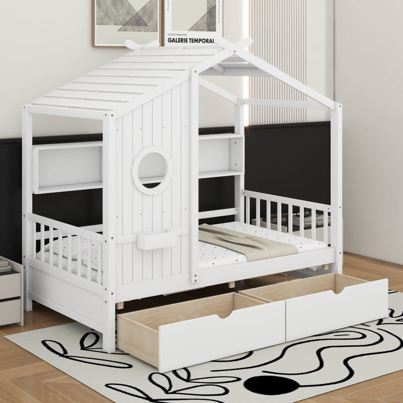 Lit simple avec tiroirs, Blanc
