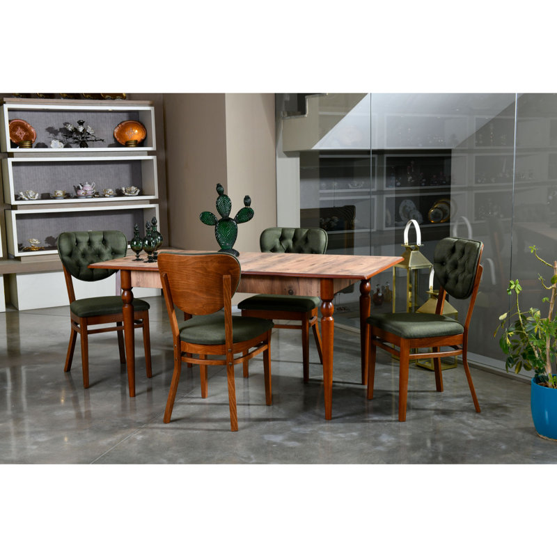 Ensemble repas pour quatre personnes, Noyer / vert