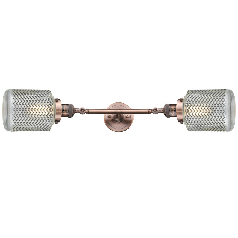 Éclairage pour salle de bain 2 lumières Lavelle Vintage, Halophane transparent, Cuivre antique, Ampoule non incluse