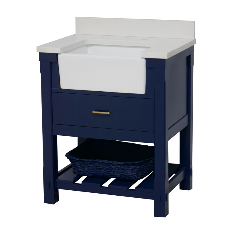 Ensemble de meuble-lavabo simple 30 po Hitton, Bleu royal, Quartz