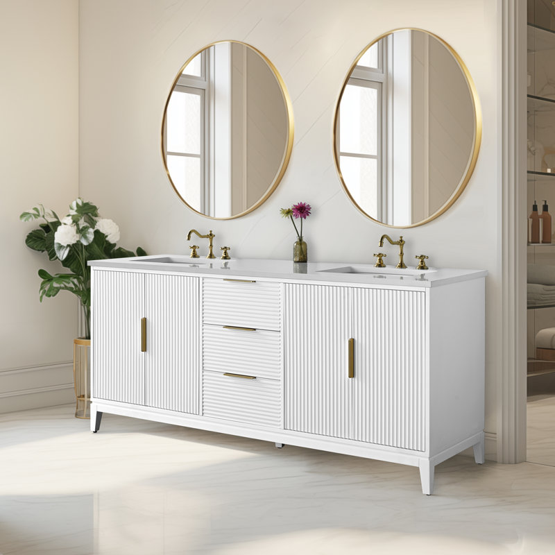 Ensemble de meuble-lavabo double 72 po avec plateau en pierre reconstituée Lissandra