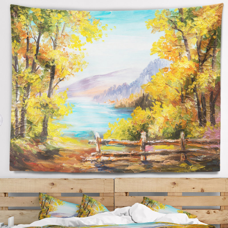 Lac de montagne de paysage dans la tapisserie d'automne, H 50 po x l 60 po
