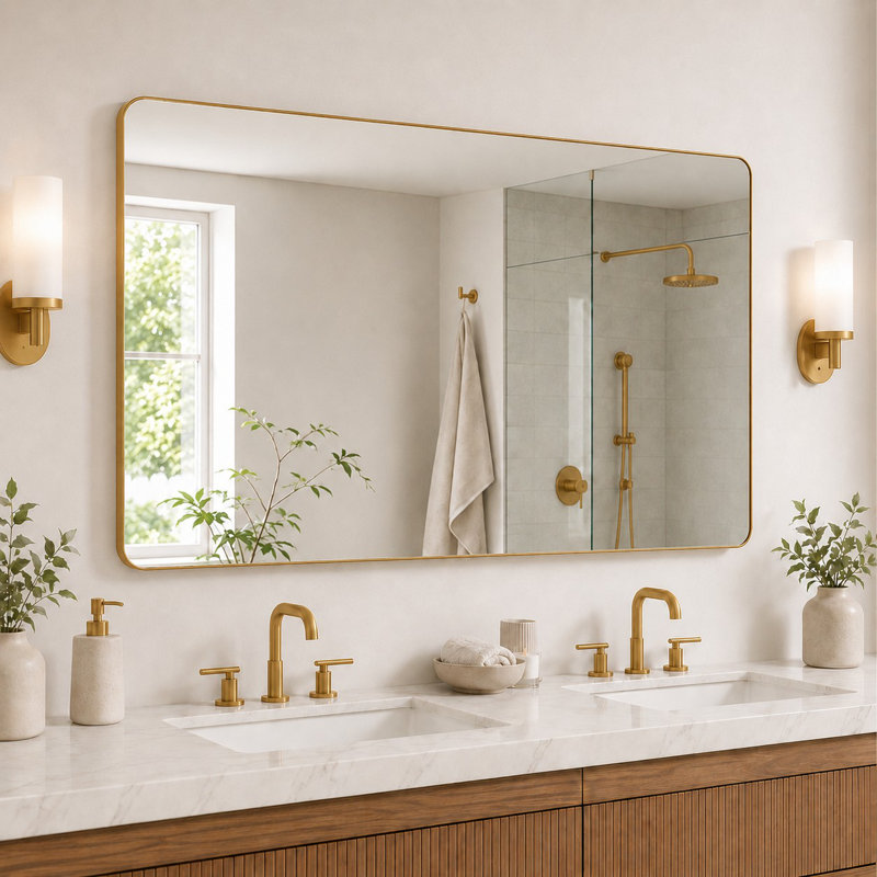 Leyat Modern Rectangle Metal Frame Wall Mirror for Bathroom, 60" x 36" , Gold