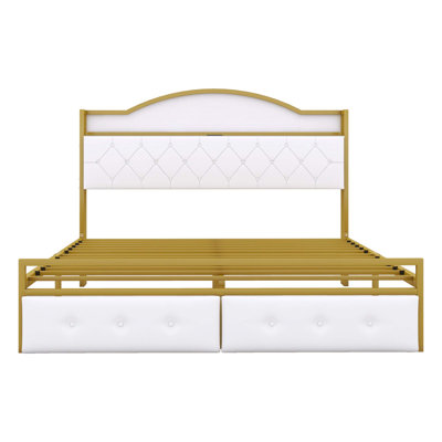 Kolarik Metal Platform Bed With 2 Drawers, Storage Headboard -  Everly Quinn, C4C39A42F28E4211BF12C8B52FFE853E