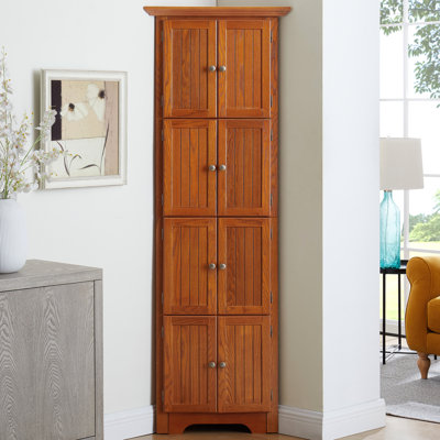8-door Corner Storage Cabinet - Organize Your Space Sleek Metal Handles Oak Finish For Kitchen 72" With 8 Doors Keep Items Organized Color Dining Area
