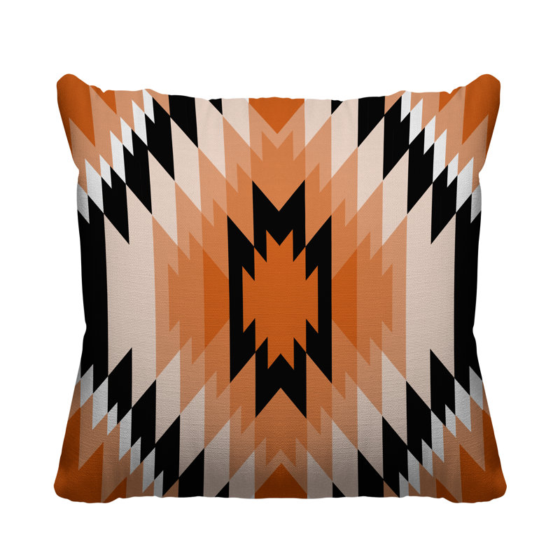 Coussin décoratif intérieur / extérieur Juan Southwestern, Orange, L 17 po x H 17 po