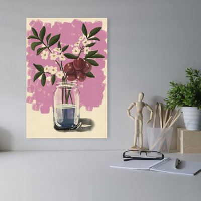 «Fresh Plums and Blossoms», impression d'art contemporain abstrait de fruits rustique