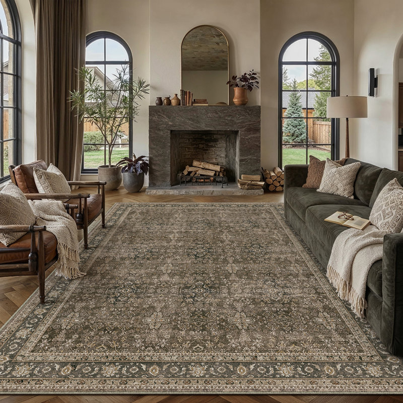 Tapis brun vieilli Rhys, Rectangle 9 pi x 12 pi, Brun