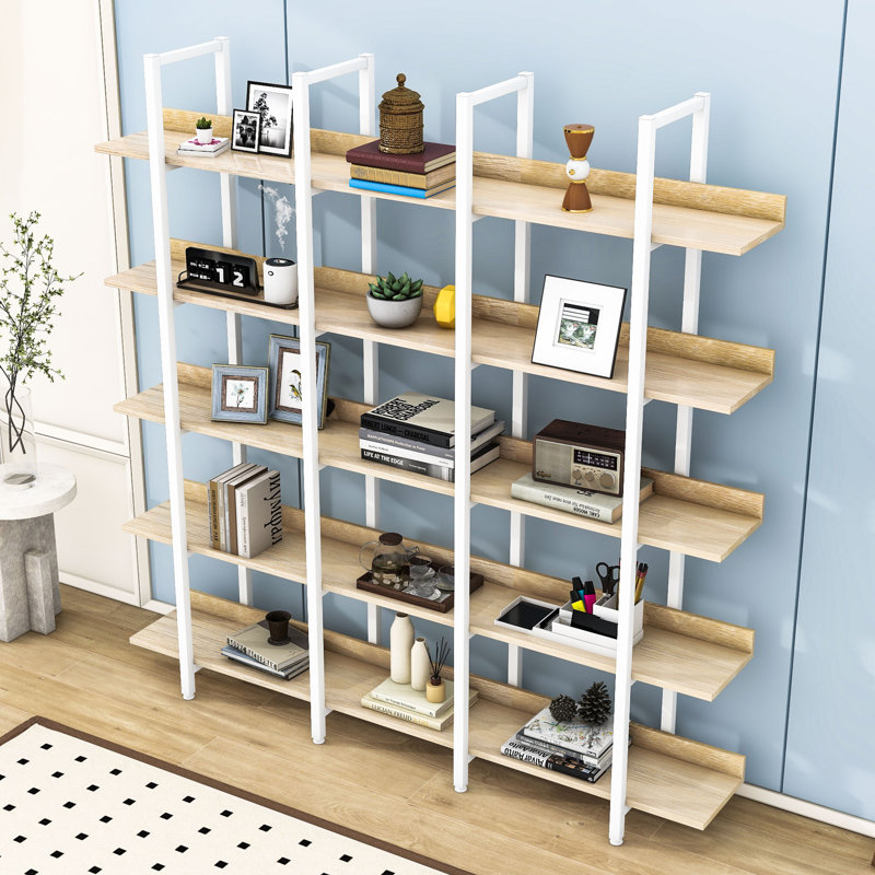 Bibliothèque de bureau à 5 niveaux, Blanc/chêne, H 70,7 po x l 70,9 po x P 10,2 po