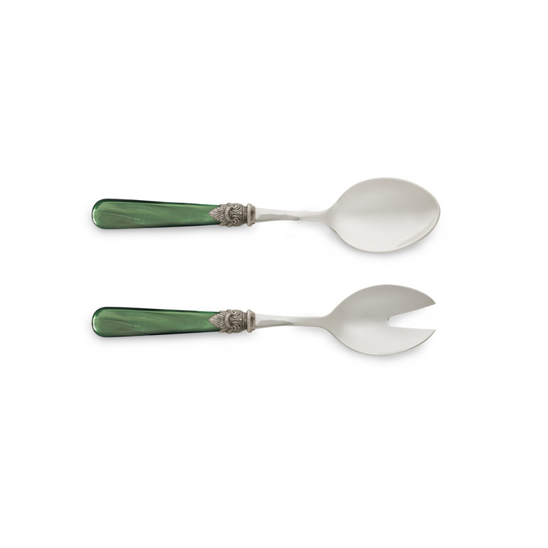 Napoleon Flatware Stainless Steel Salad Servers, Pearlized Green