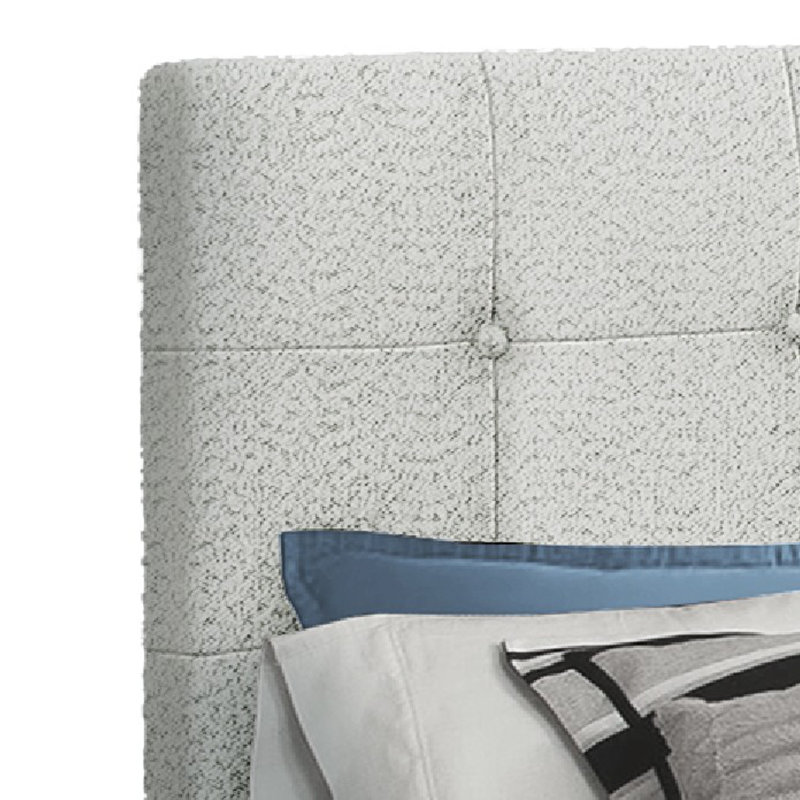 Lit double à profil bas Foxa, tête de lit capitonnée à boutons, boucle gris clair, Gris clair, Double