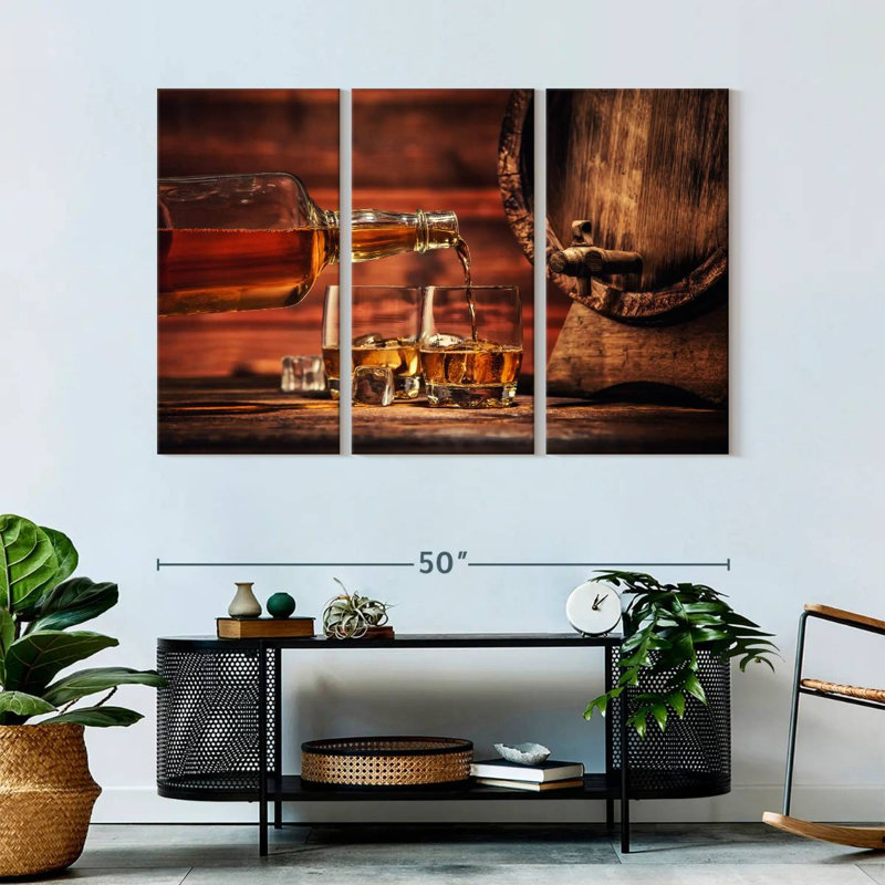 " Whiskey Glass " 3 Piece Art Set, 32" H x 50" W x 1.25" D