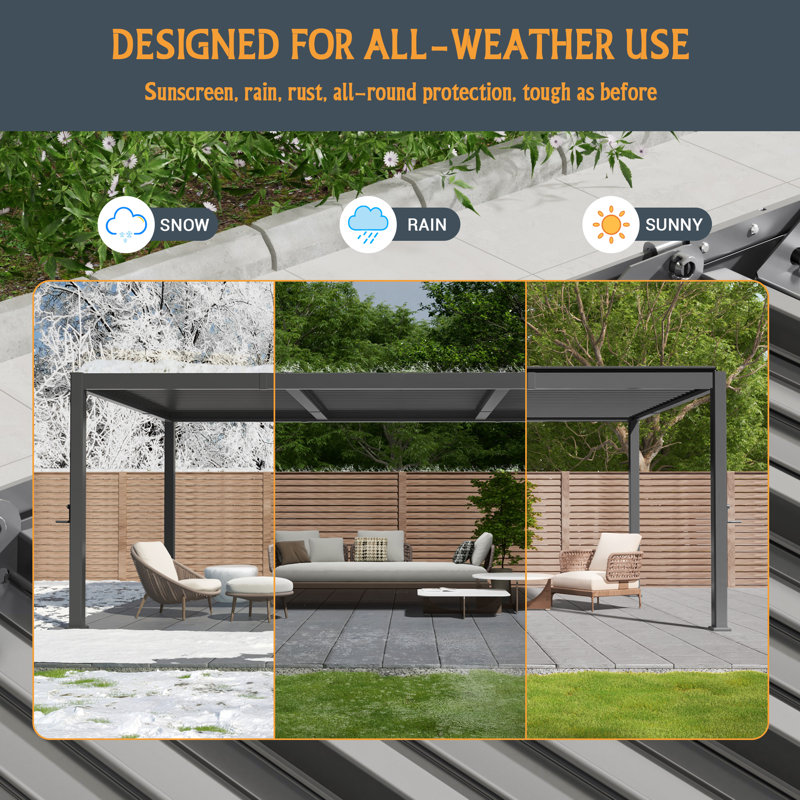 Pergola à persiennes en aluminium, 10 pi. x 13 pi
