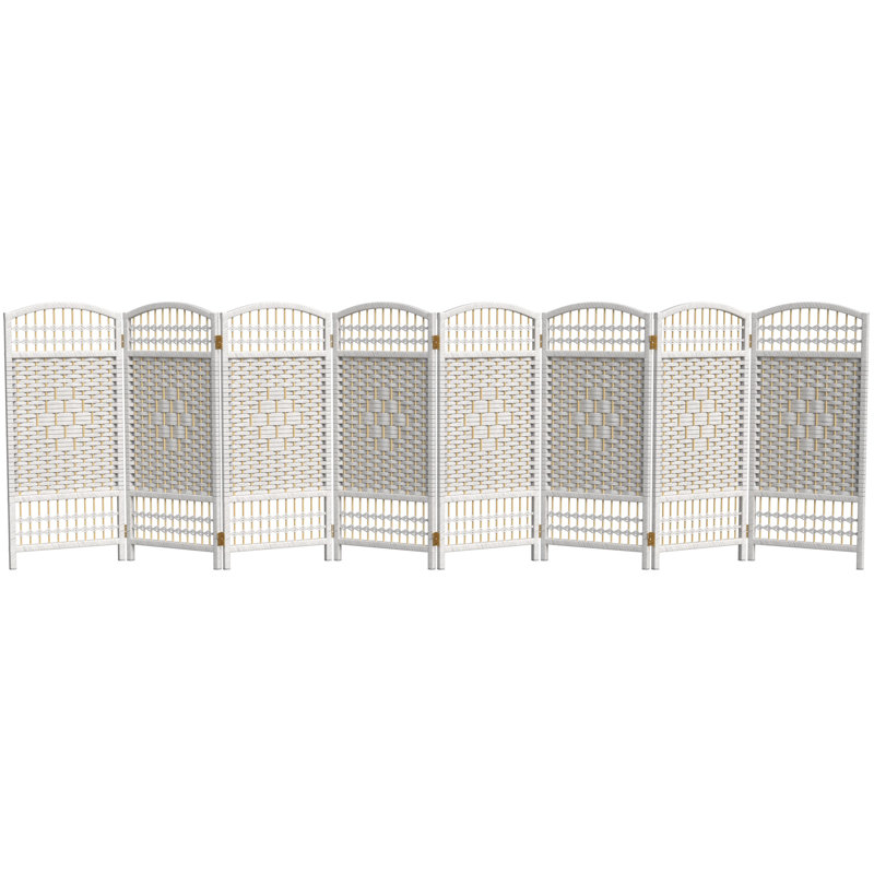 Paravent court en fibre tissée, 8, Blanc, H 23,5 po