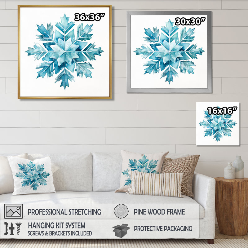 Décoration de Noël flocon de neige rose II - Botanicals, Cadre flottant doré, H 36 po x l 36 po x P 1,5 po