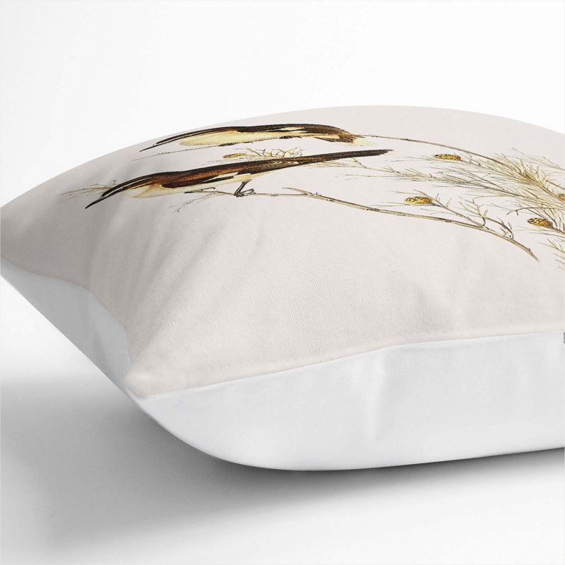 Eyebrowed Robins by Elizabeth Gould Cushion with Filling, 40cm H x 40cm W x 15cm D, White
