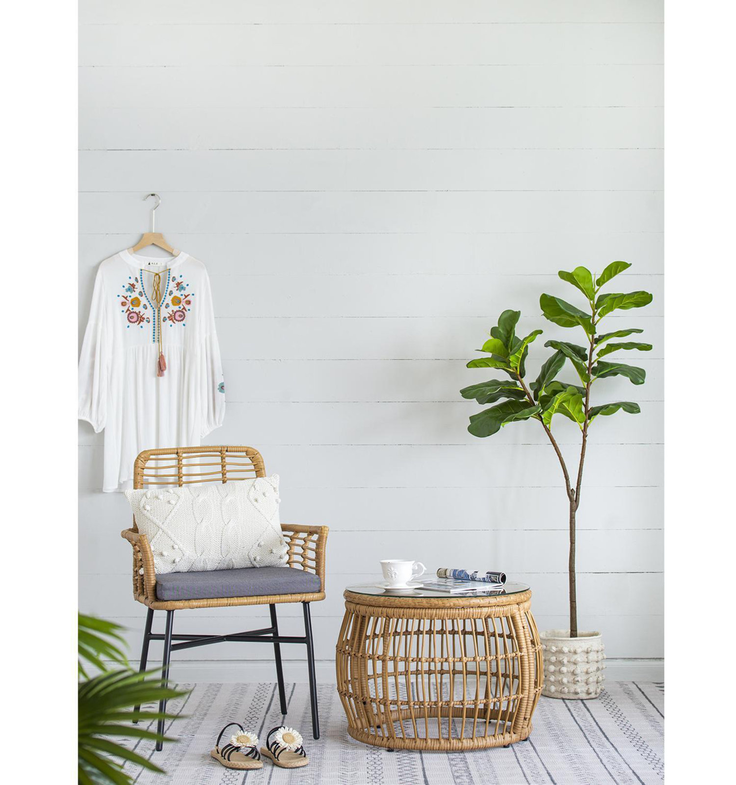 55.1'' Faux Fiddle Leaf Fig Tree in Cement Pot