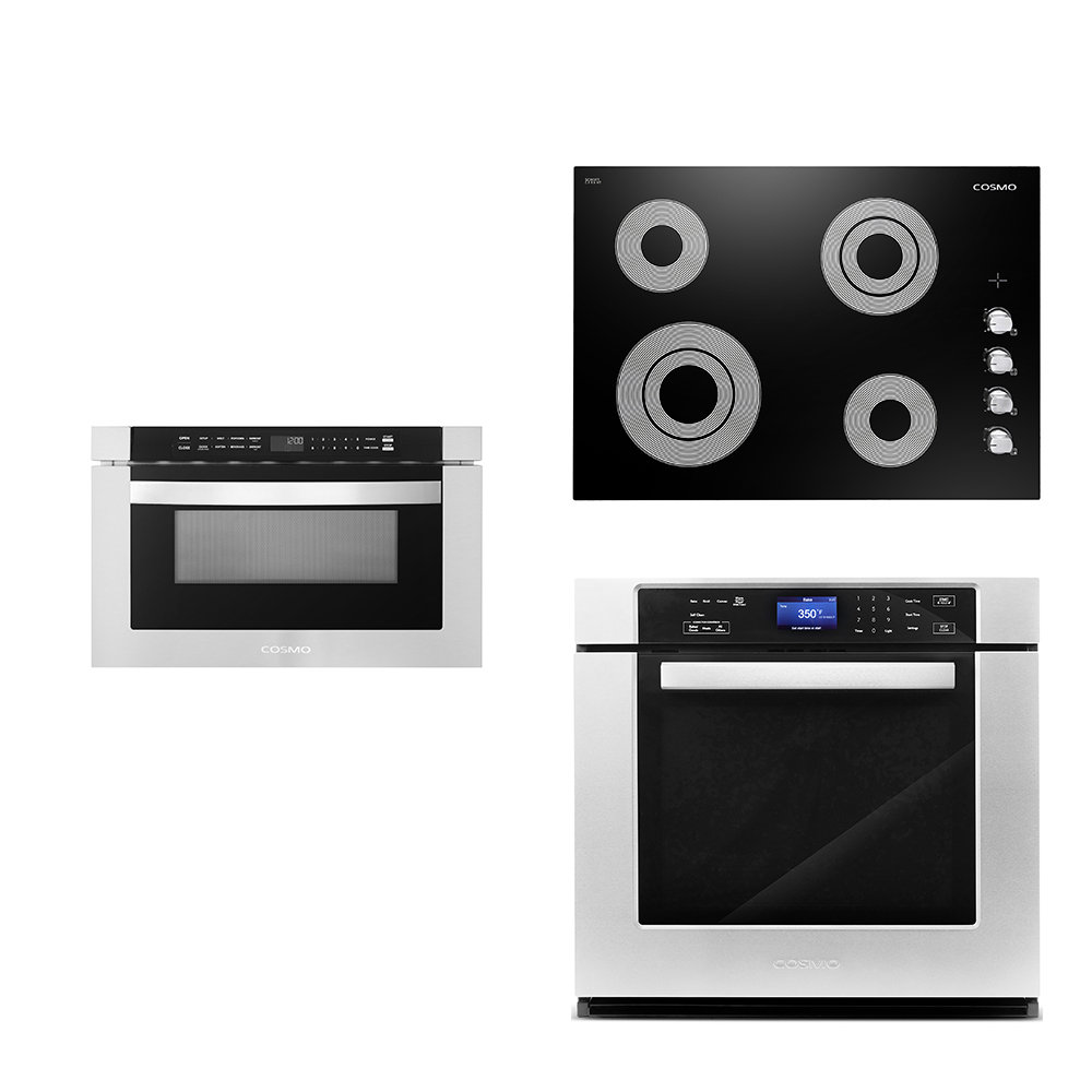 Cosmo 3 Piece Kitchen Appliance Package with 36'' Electric Cooktop , Wall Oven , and Microwave Drawer Cosmo