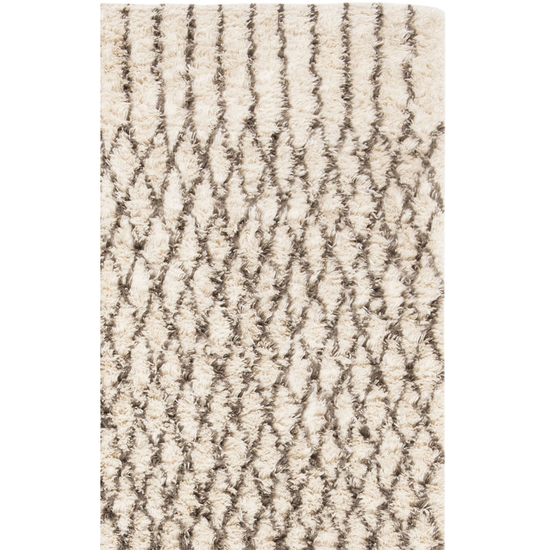 Casablanca Hand Tufted Nz Wool/Cotton Geometric Rug in Ivory/Gray, Rectangle 6' x 9'