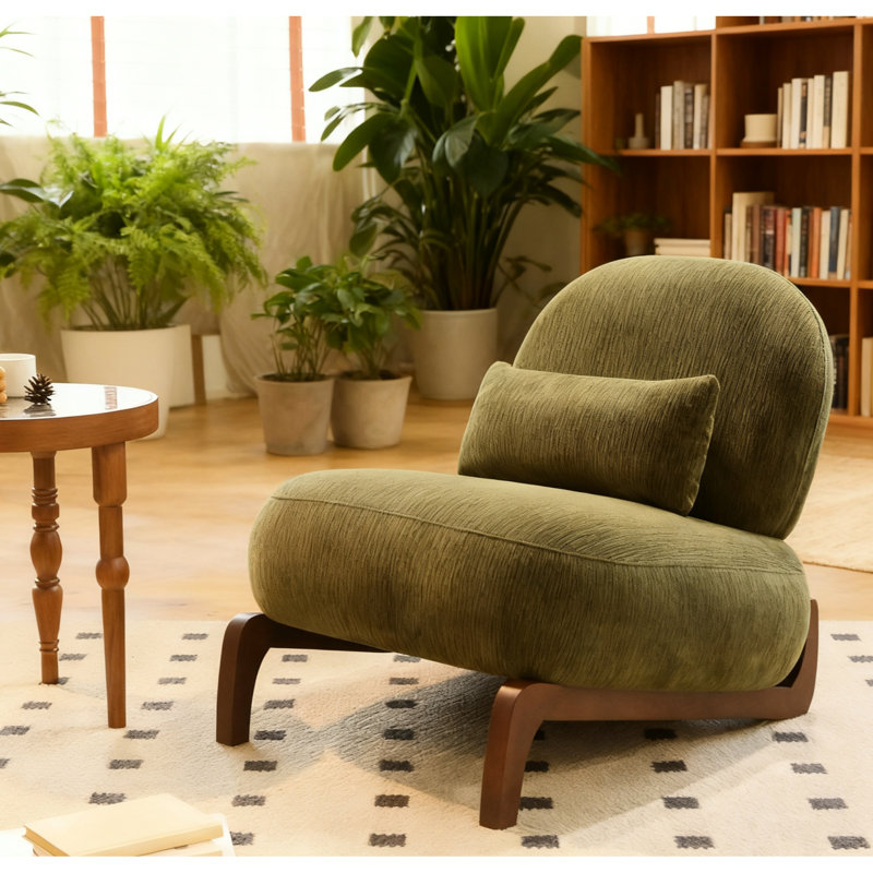 Chaise d'appoint en velours doux avec pieds en bois massif pour le salon et la chambre à coucher