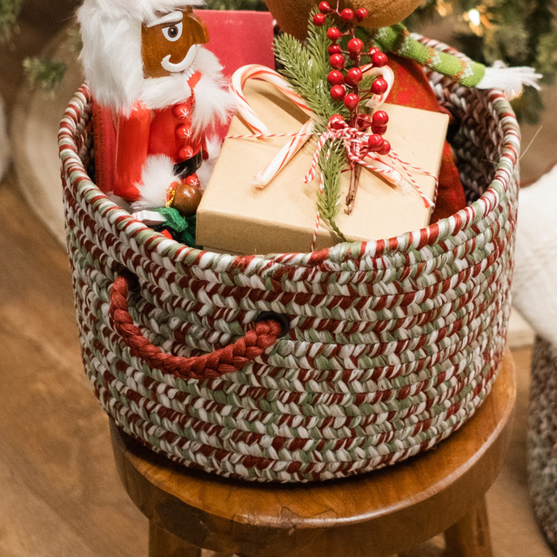Holiday Tweed Braided Basket, 10" H x 14" W x 14" D