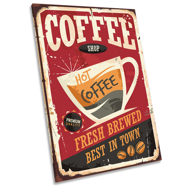 Hot Coffee Retro Sign Red - Wrapped Canvas Print, 45.7cm H x 30.5cm W x 2cm D