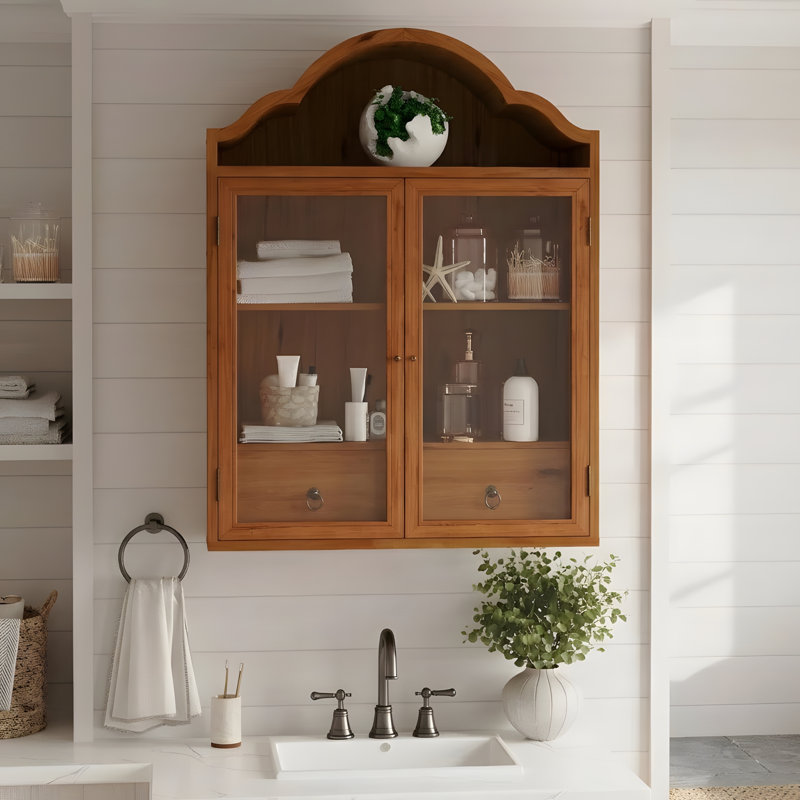 Armoire murale rétro en bois massif patiné, Brun