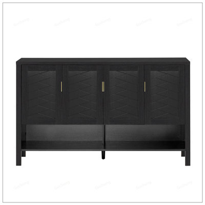 Storage Sideboard With 4-Doors, Multi-Functional Buffet With Open Shelf And 2-Tiers Adjustable Shelves, Modern Cabinet With Double Hooks, Suitable For Living Room, Hallway, Dining, Office