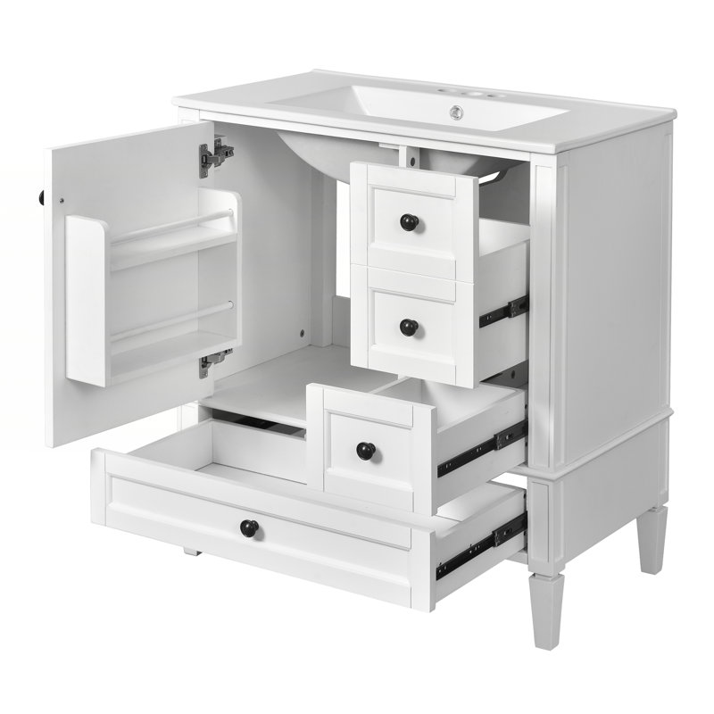 Meuble-lavabo 30 po avec lavabo en céramique, Blanc, Noir, noir, noir, noir