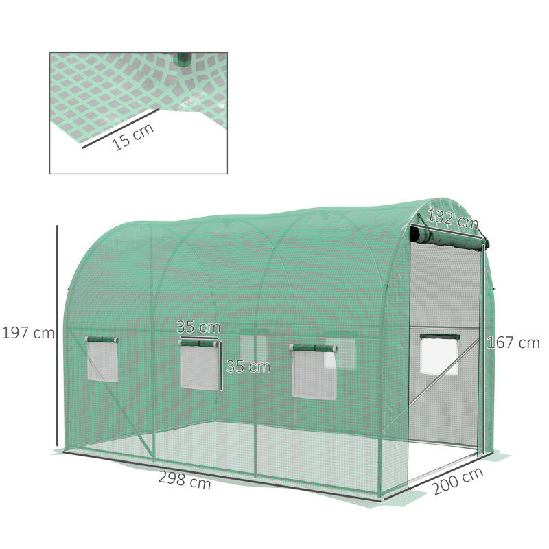 Brinitta Polytunnel Greenhouse Sprinkler Irrigation Walk-in Green, 197cm H x 200cm W x 298cm D