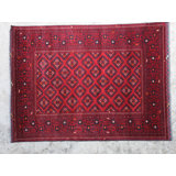 Afghan Wool Oriental Area Rug in Red/Dark Blue