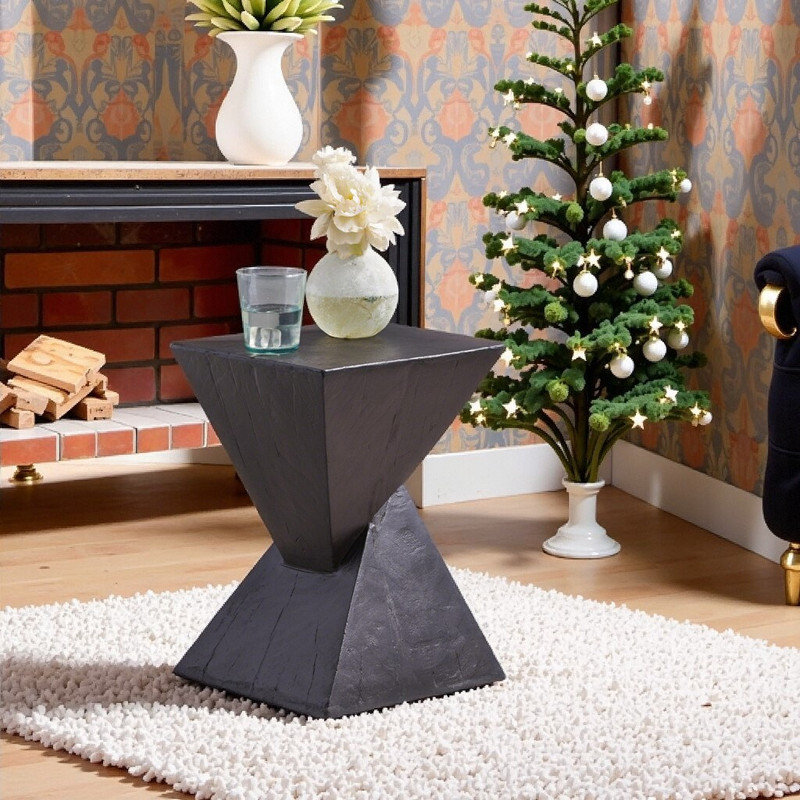 Table de bout sculptée d'une hauteur de 18 po pour le bureau de la chambre à coucher - Table d'appoint minimaliste fabriquée à la main avec texture semblable au bois